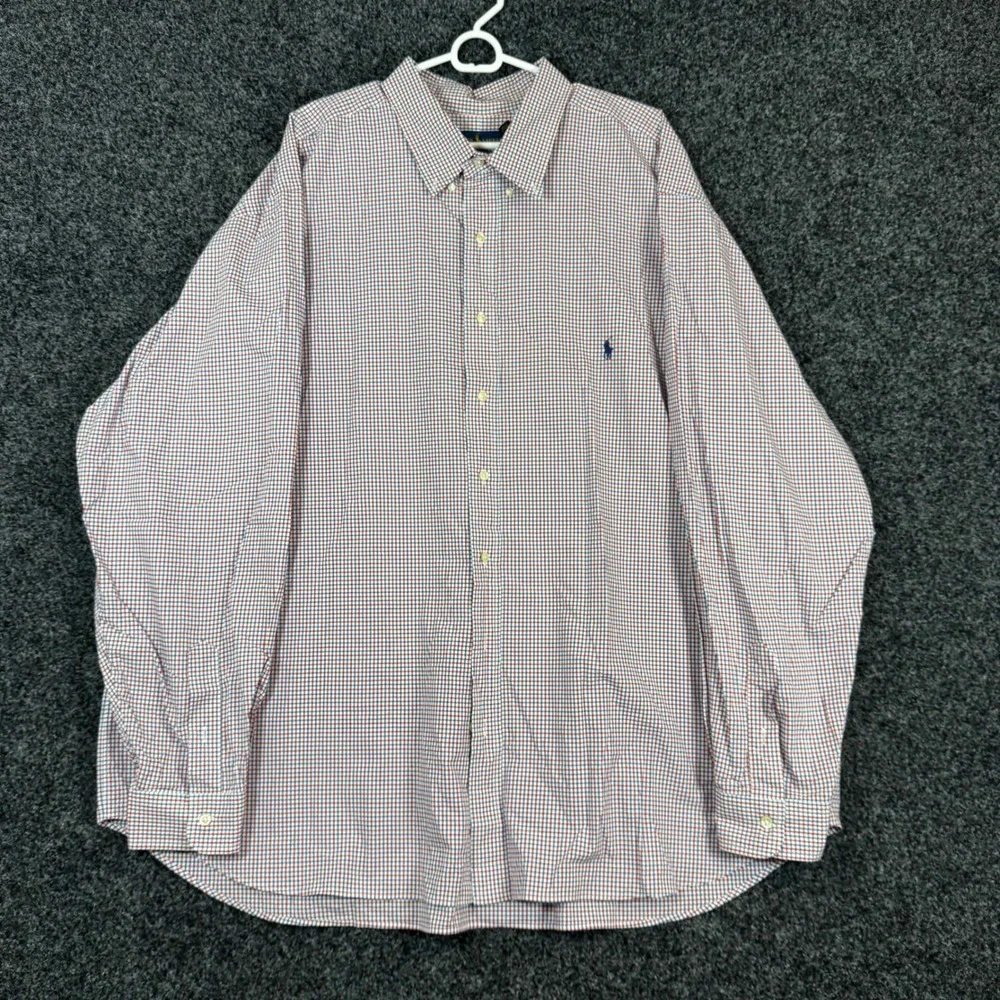 Ralph Lauren Mens 3XB Shirt Red Blue Check‎ Cotton Stretch Button Down Tall